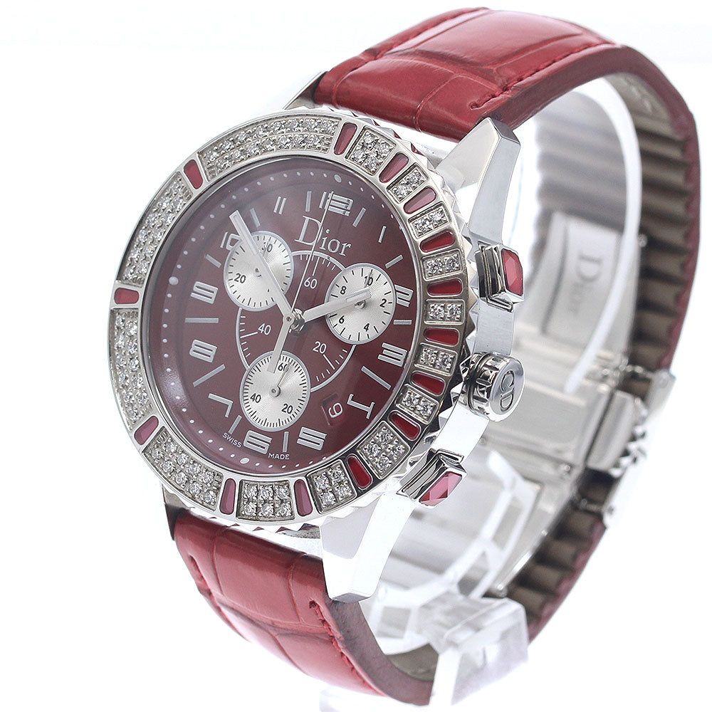 Dior crystal CD11431B-V diamond bezel chronograph Red Dial Quartz Ladies Watch_957110