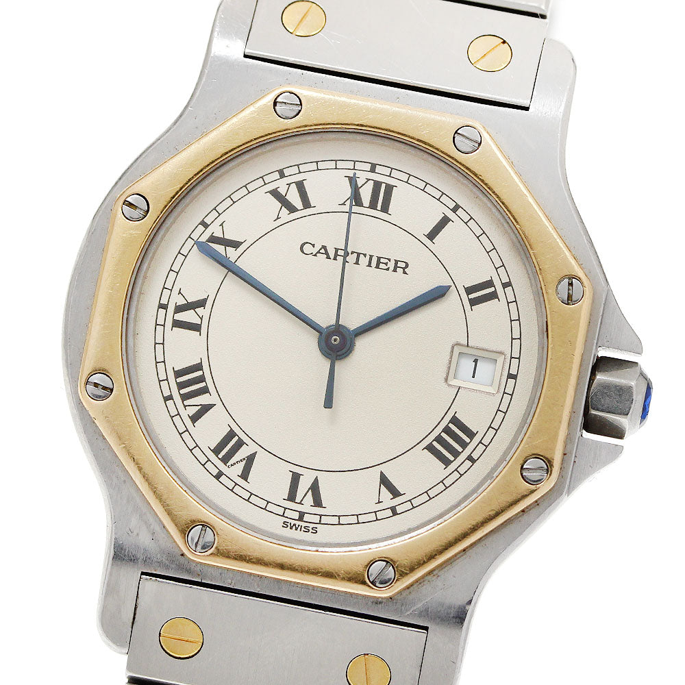 CARTIER Santos Octagon LM W2001583 Date beige Dial Quartz Men's Watch_957324