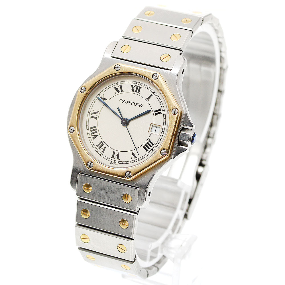 CARTIER Santos Octagon LM W2001583 Date beige Dial Quartz Men's Watch_957324