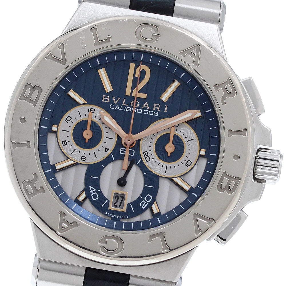 BVLGARI Diagono Calibro 303 DG42SWGCH K18WGBezel chronograph Silver / Blue Dial Automatic Men's Watch_957421