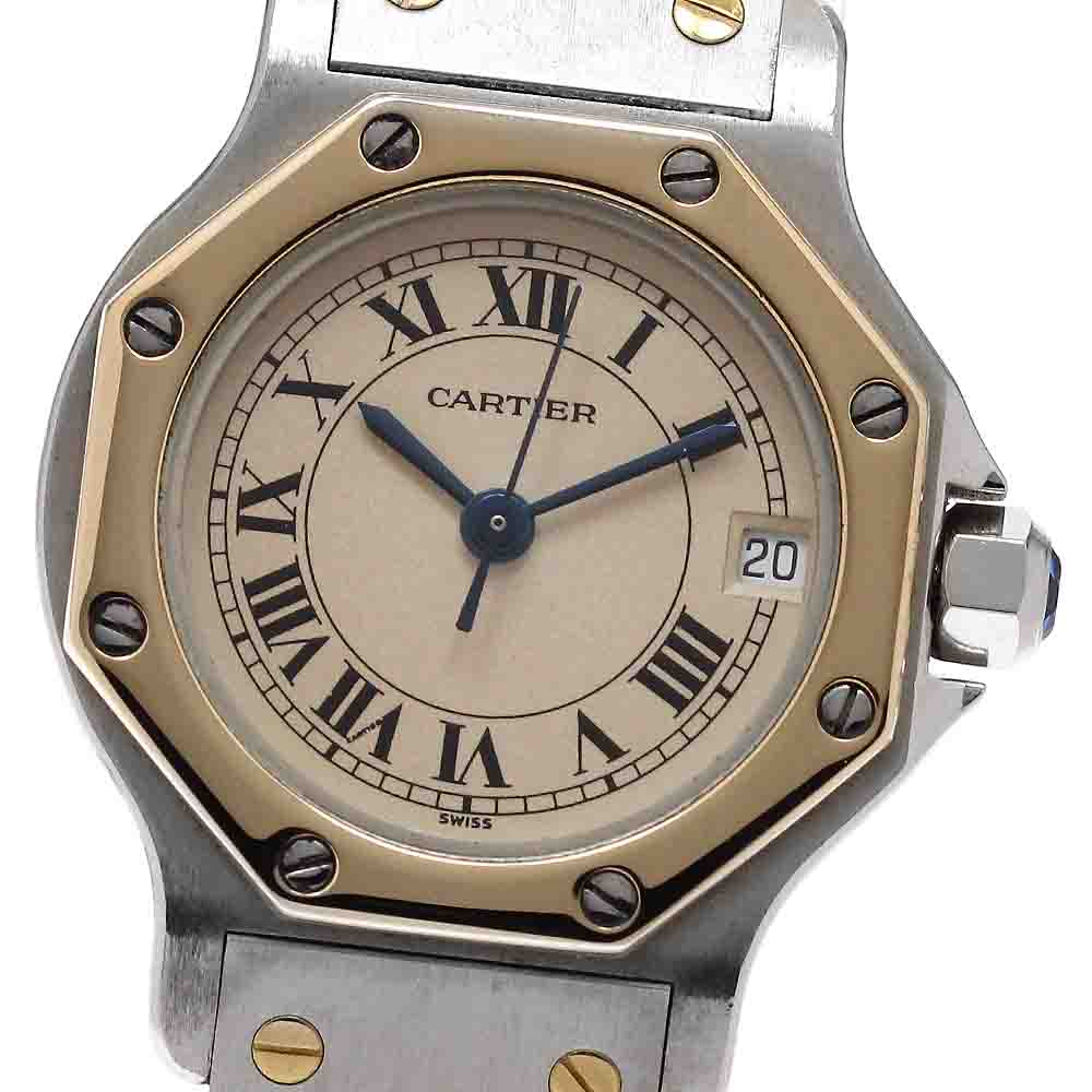 CARTIER Santos Octagon SM W2001683 Date YG2 tone Quartz Ladies Watch_957586