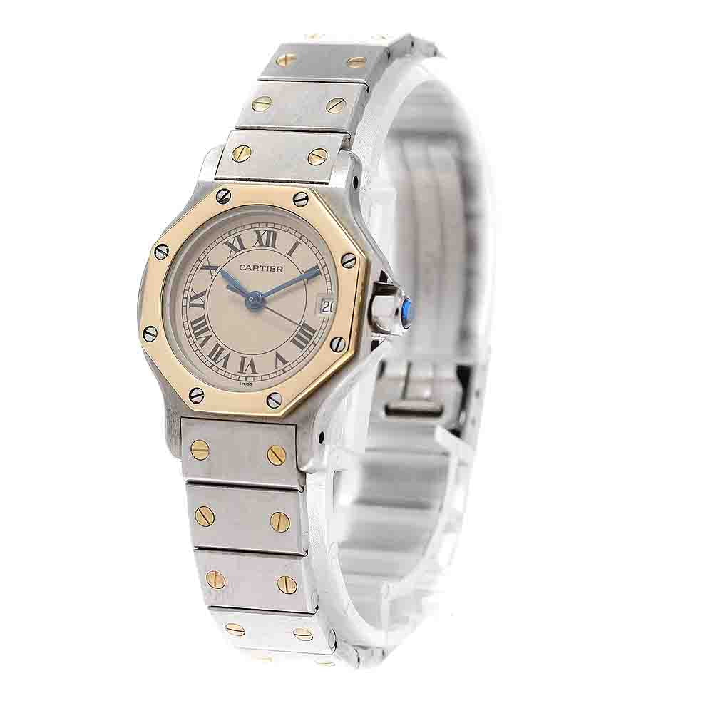 CARTIER Santos Octagon SM W2001683 Date YG2 tone Quartz Ladies Watch_957586