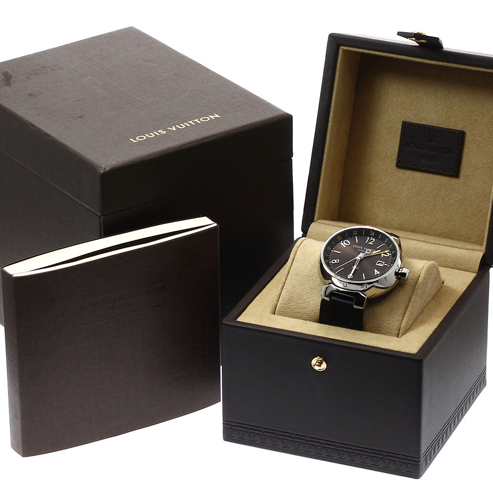 LOUIS VUITTON Tambour Q1155 GMT date Brown Dial Automatic Men's Watch_957729