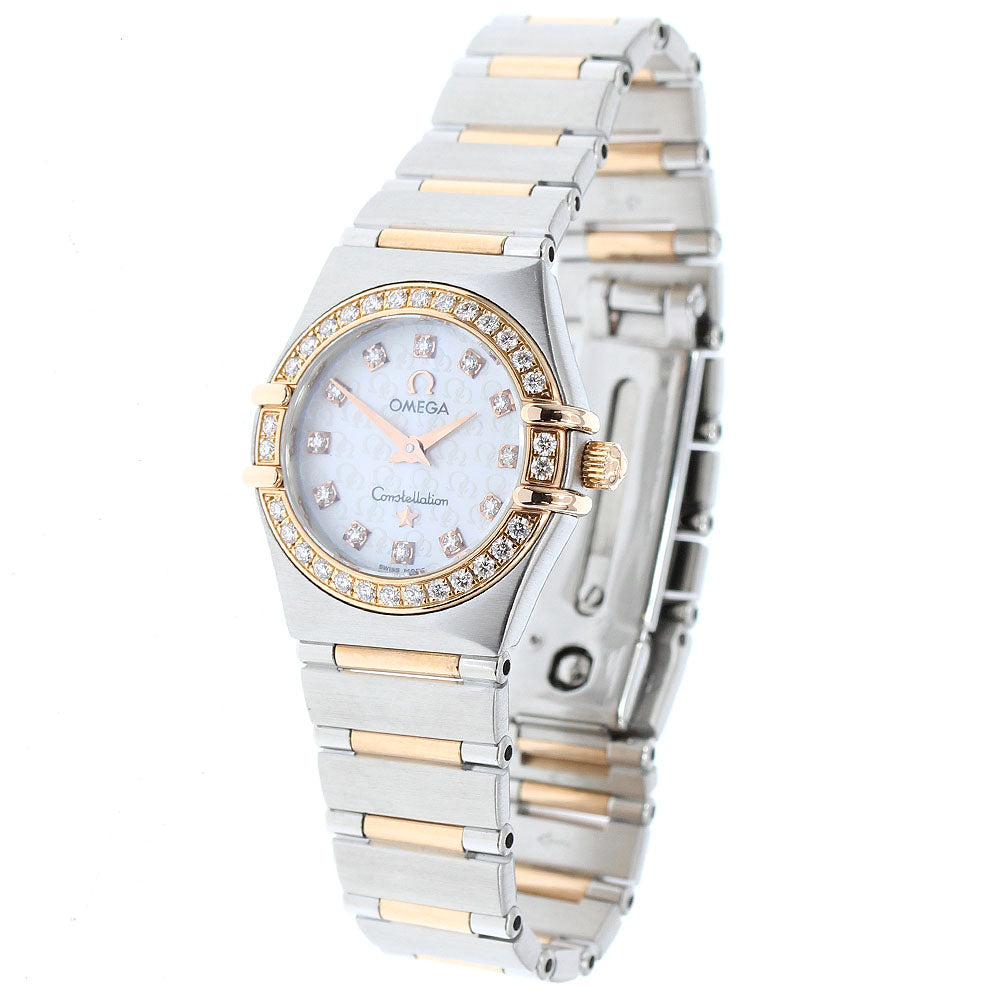 OMEGA Constellation Mini 1360.75 12P diamond bezel White shell Dial Quartz Ladies Watch_957866