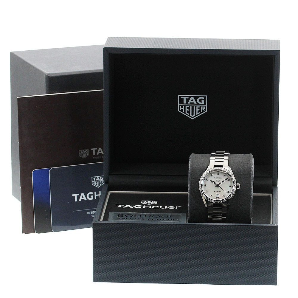 TAG HEUER Carrera WBN2414.BA0621 11P diamond bezel White shell Dial Automatic Ladies Watch_958037