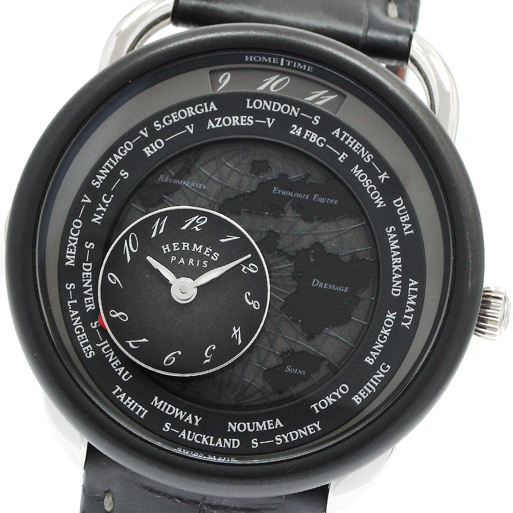 HERMES Arceau Le Temps Voyageur AR4.810 Dual time black Dial Automatic Men's Watch_958392
