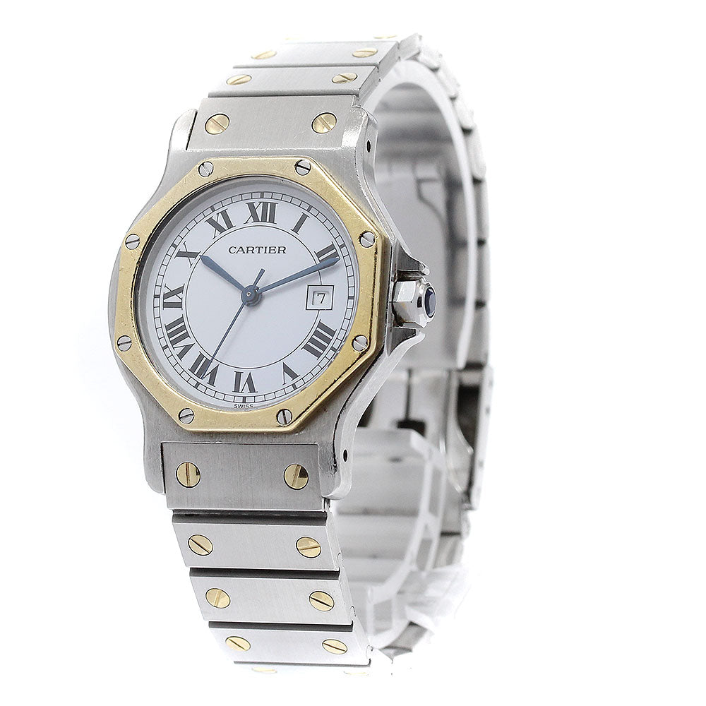 CARTIER Santos Octagon LM YG bezel date white Dial Automatic Men's Watch_958540
