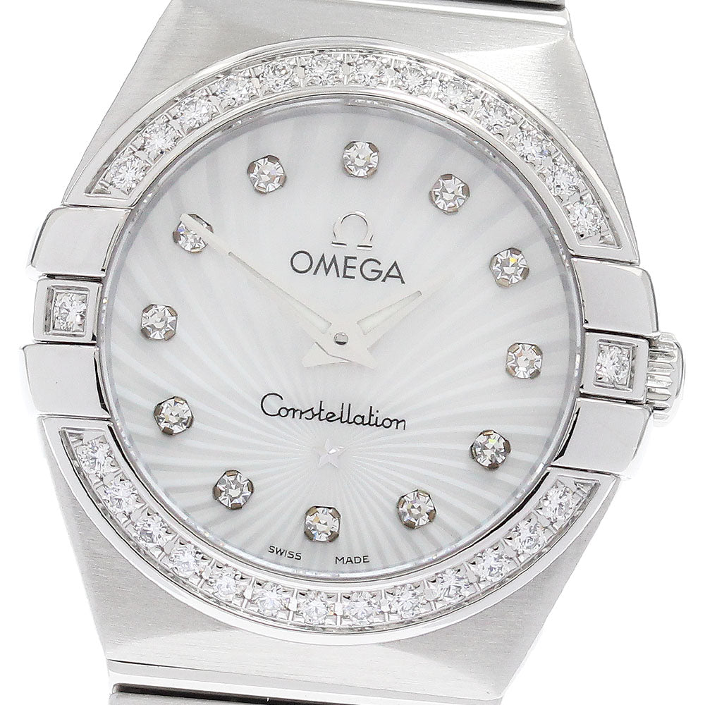 OMEGA Constellation 123.15.24.60.55.002 12P diamond bezel White shell Dial Quartz Ladies Watch_958798
