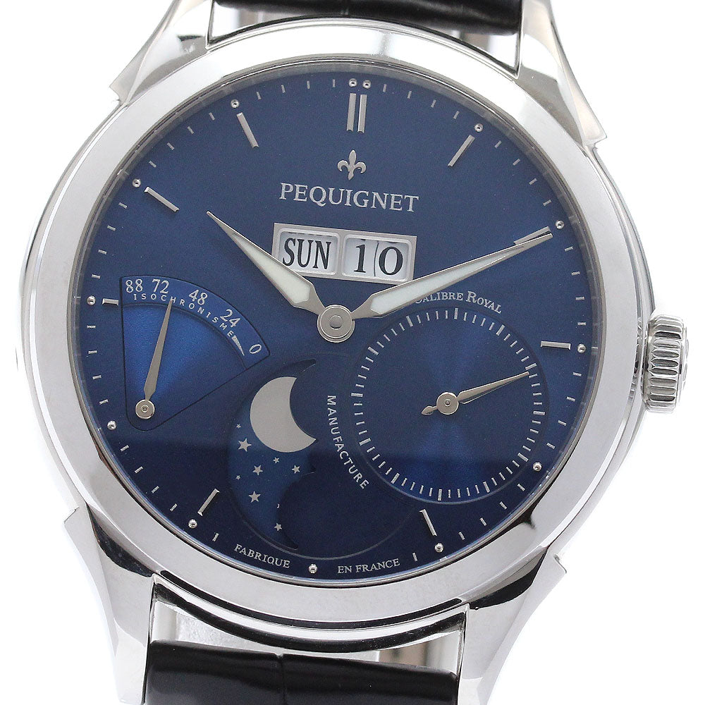 Pequignet Liu Royal Fonction 9010473 Day Date Moon Phase blue Dial Automatic Men's Watch_959389