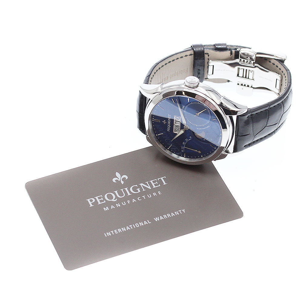 Pequignet Liu Royal Fonction 9010473 Day Date Moon Phase blue Dial Automatic Men's Watch_959389
