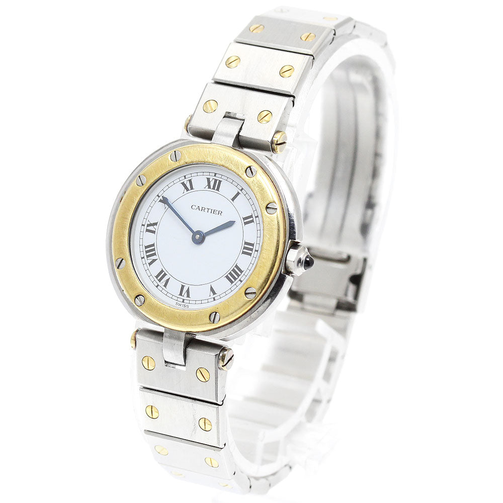 CARTIER Santos Round SM YG bezel white Dial Quartz Ladies Watch_959536