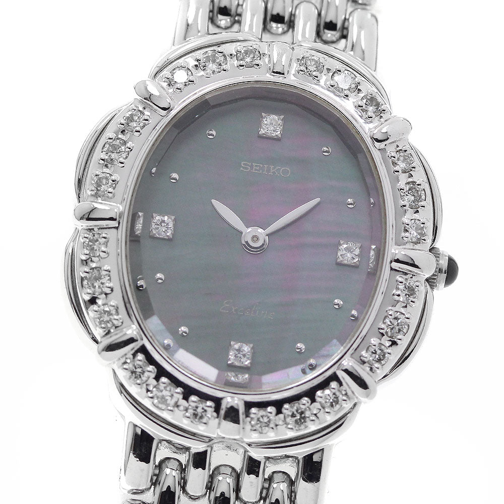 SEIKO Exceline 5A50-5190 4P Diamond Bezel Mother-of-Pearl Dial Black shell Dial Quartz Ladies Watch_959851