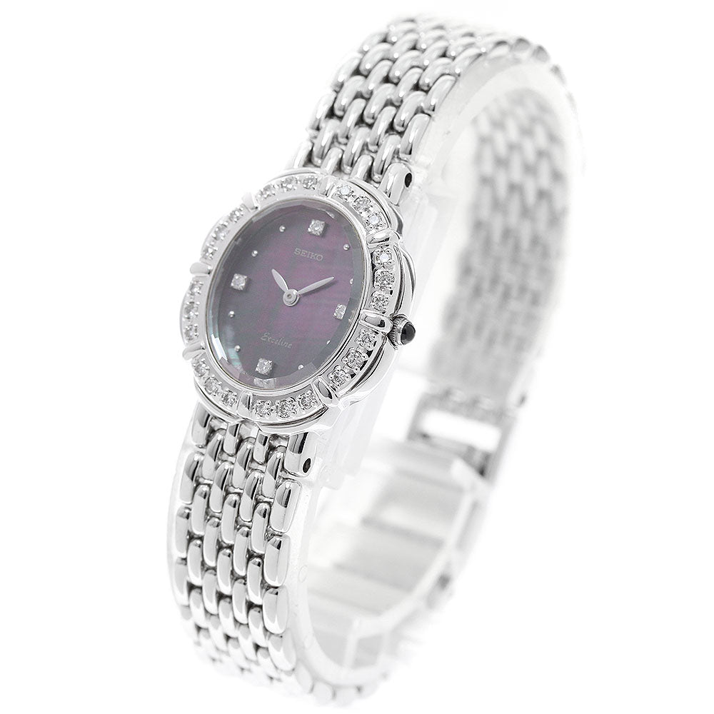 SEIKO Exceline 5A50-5190 4P Diamond Bezel Mother-of-Pearl Dial Black shell Dial Quartz Ladies Watch_959851