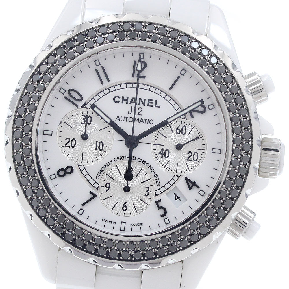 CHANEL J12 H1664 White Ceramic Black Diamond Bezel Automatic Men's Watch_959916