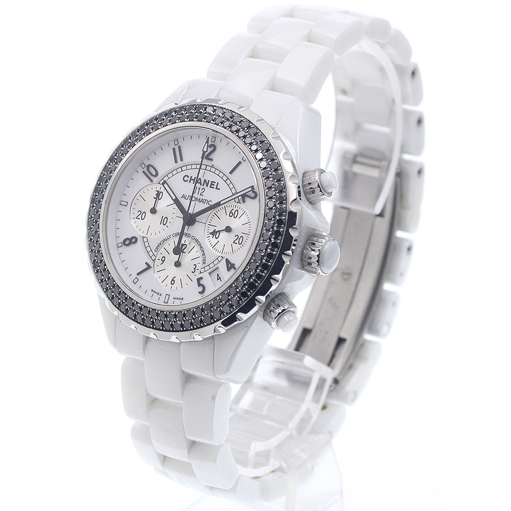 CHANEL J12 H1664 White Ceramic Black Diamond Bezel Automatic Men's Watch_959916
