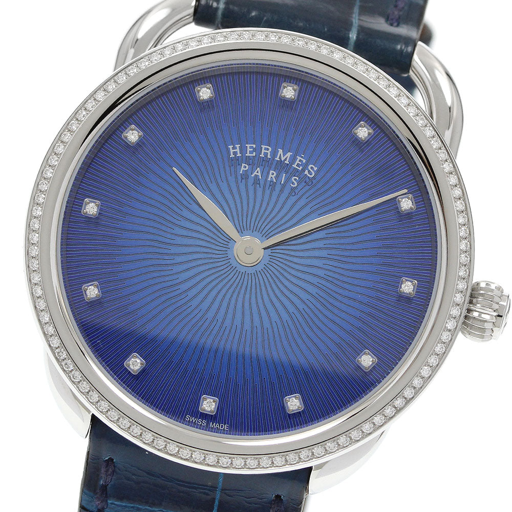 HERMES Arceau AR5.330 Diamond bezel 12P blue Dial Quartz Men's Watch_960019