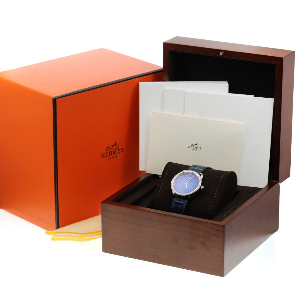 HERMES Arceau AR5.330 Diamond bezel 12P blue Dial Quartz Men's Watch_960019