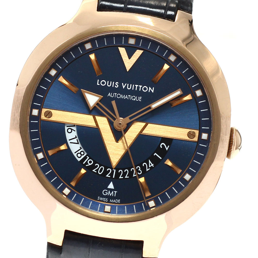 LOUIS VUITTON Voyager Q7E30 K18PG GMT Navy Dial Automatic Men's Watch_960165