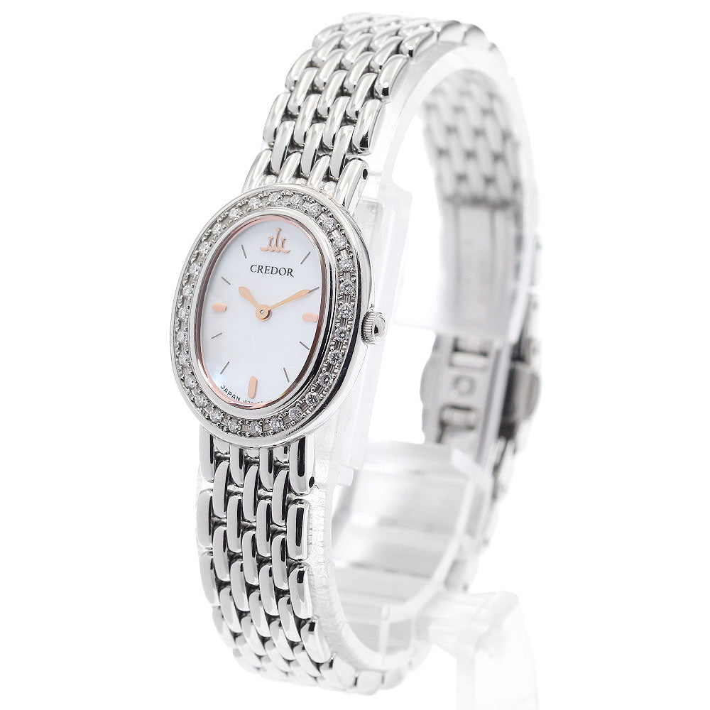 SEIKO CREDOR SIGNO GSTE891/1E70-0AH0 Diamond Bezel White shell Dial Quartz Ladies Watch_961656