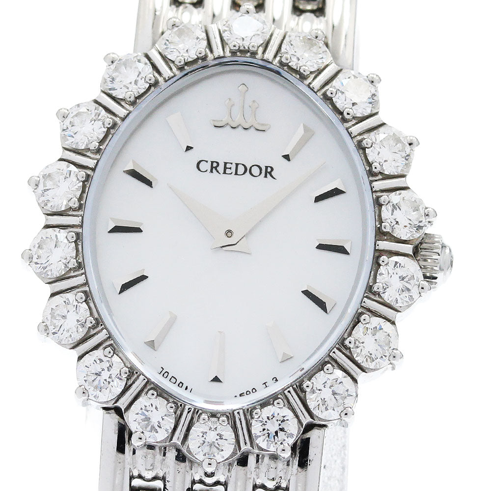 SEIKO CREDOR GSTE827/1E70-0DG0 Diamond Bezel White shell Dial Quartz Ladies Watch_962174