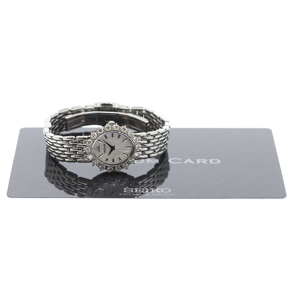 SEIKO CREDOR GSTE827/1E70-0DG0 Diamond Bezel White shell Dial Quartz Ladies Watch_962174