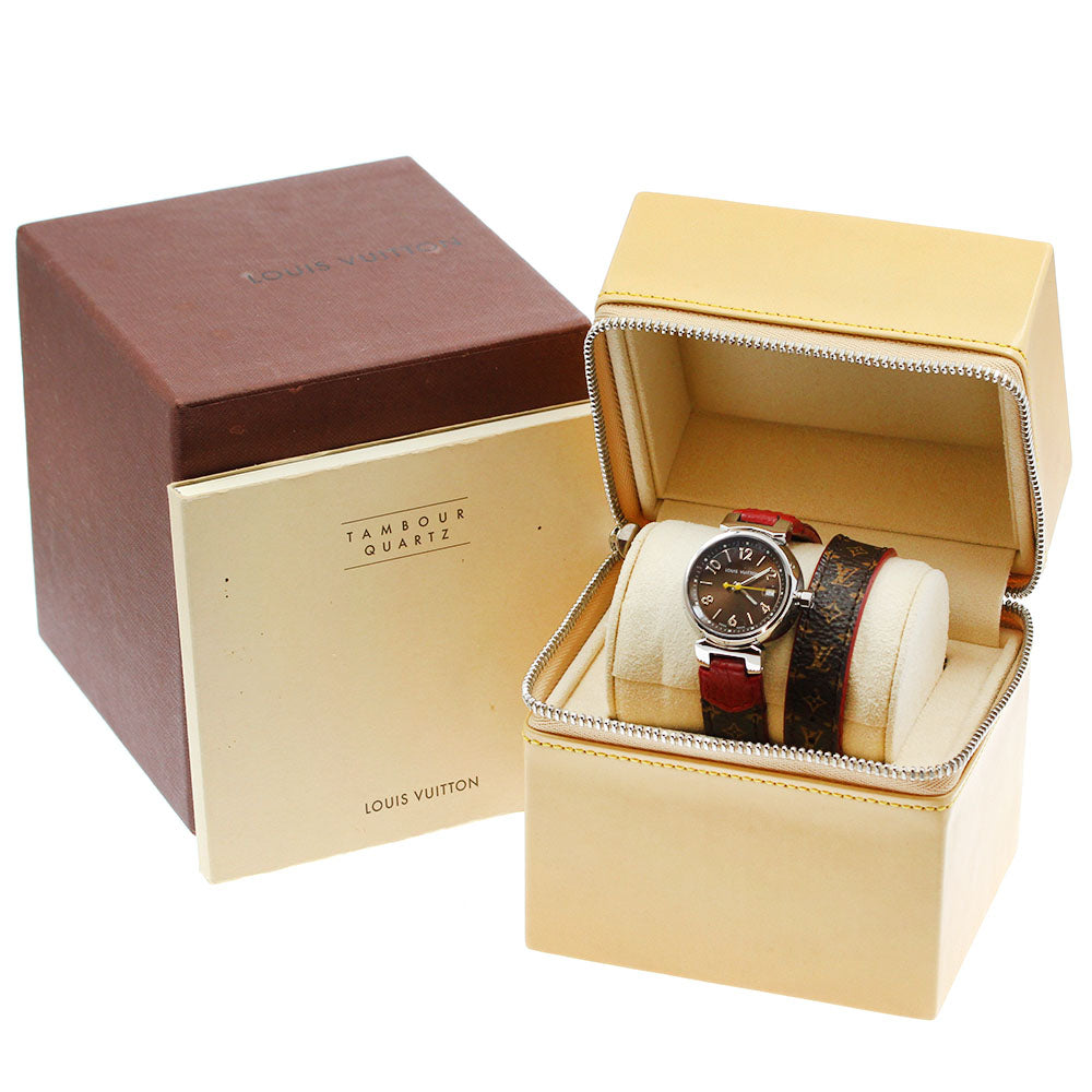 LOUIS VUITTON Tambour Q1211 Date Brown Dial Quartz Ladies Watch_963470