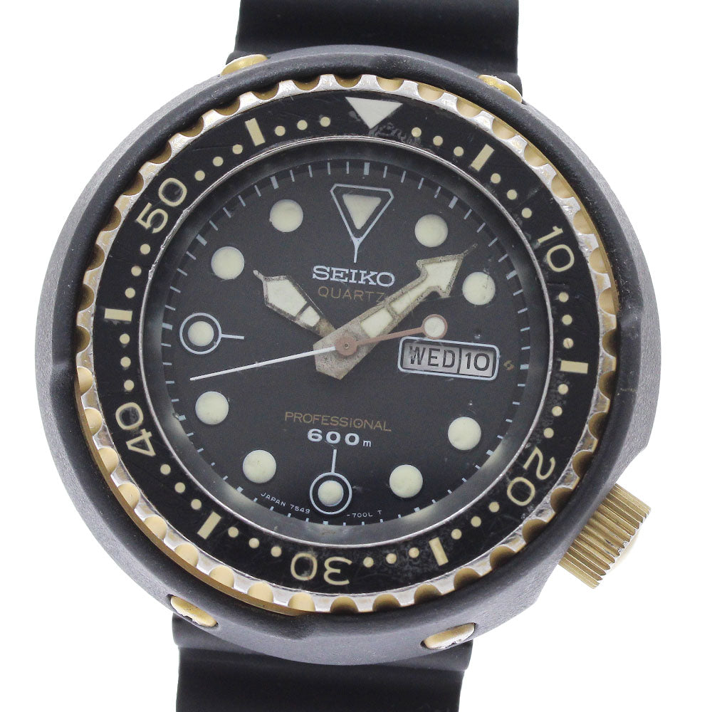 SEIKO Prospex Scuba 600 7549-7009 Day date black Dial Quartz Men's Watch_965177
