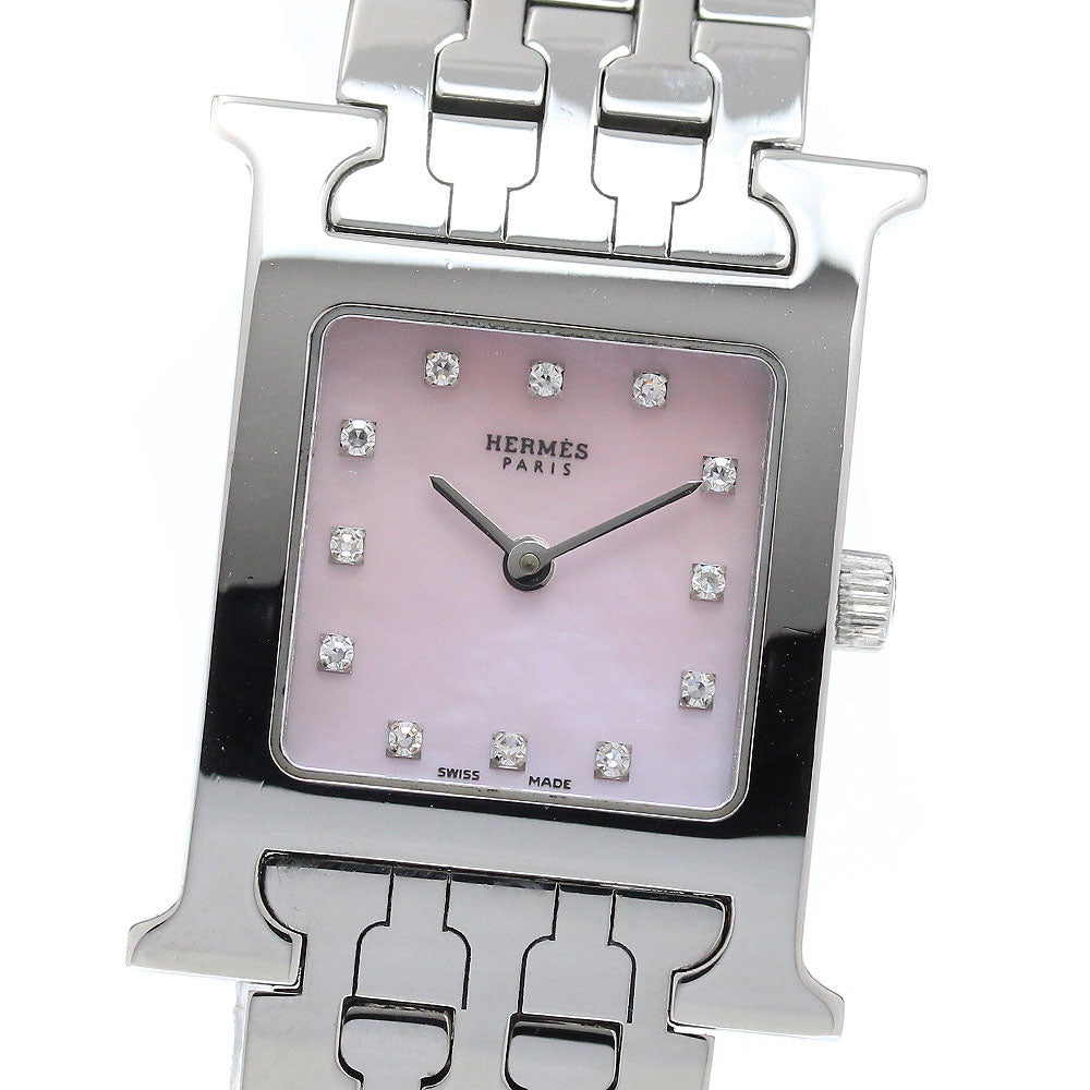 HERMES H watch HH1.210 12P diamond Pink shell Dial Quartz Ladies Watch_965263