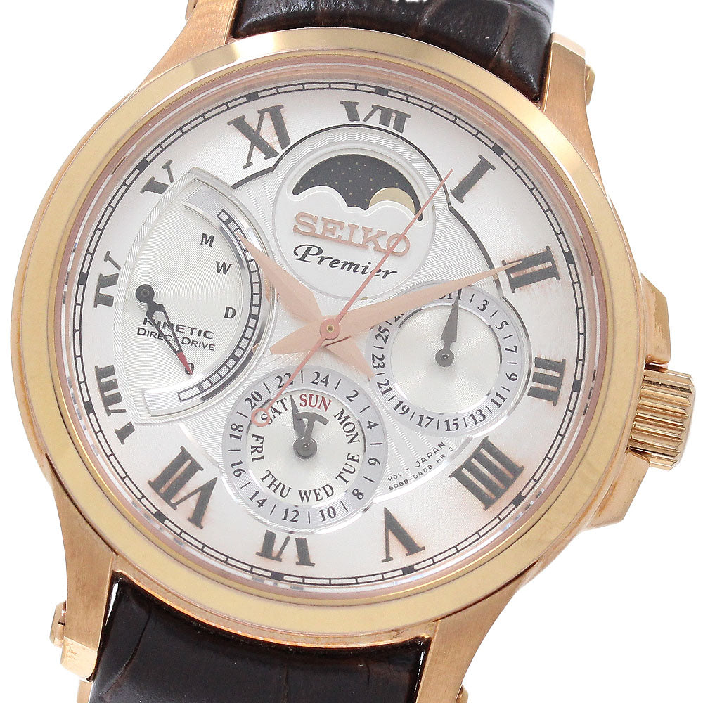 SEIKO Premier Kinetic Direct Drive SRX008P1 Day Date Moon Phase Silver Dial Auto quartz Men's Watch_965652