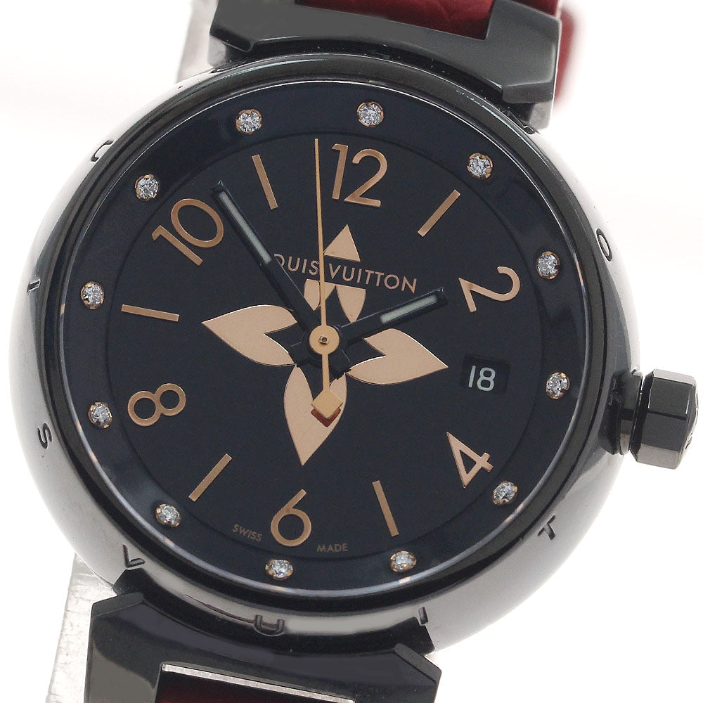 LOUIS VUITTON Tambour All Black PM QA047 12P diamond Quartz Ladies Watch_965933
