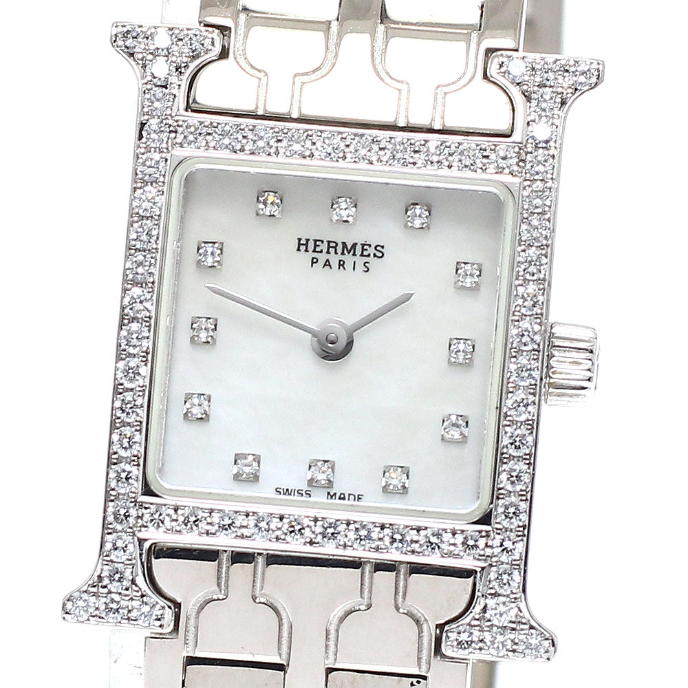 HERMES H watch mini HH1.191 K18WG diamond bezel White shell Dial Quartz Ladies Watch_966215