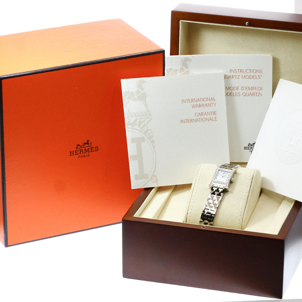 HERMES H watch mini HH1.191 K18WG diamond bezel White shell Dial Quartz Ladies Watch_966215