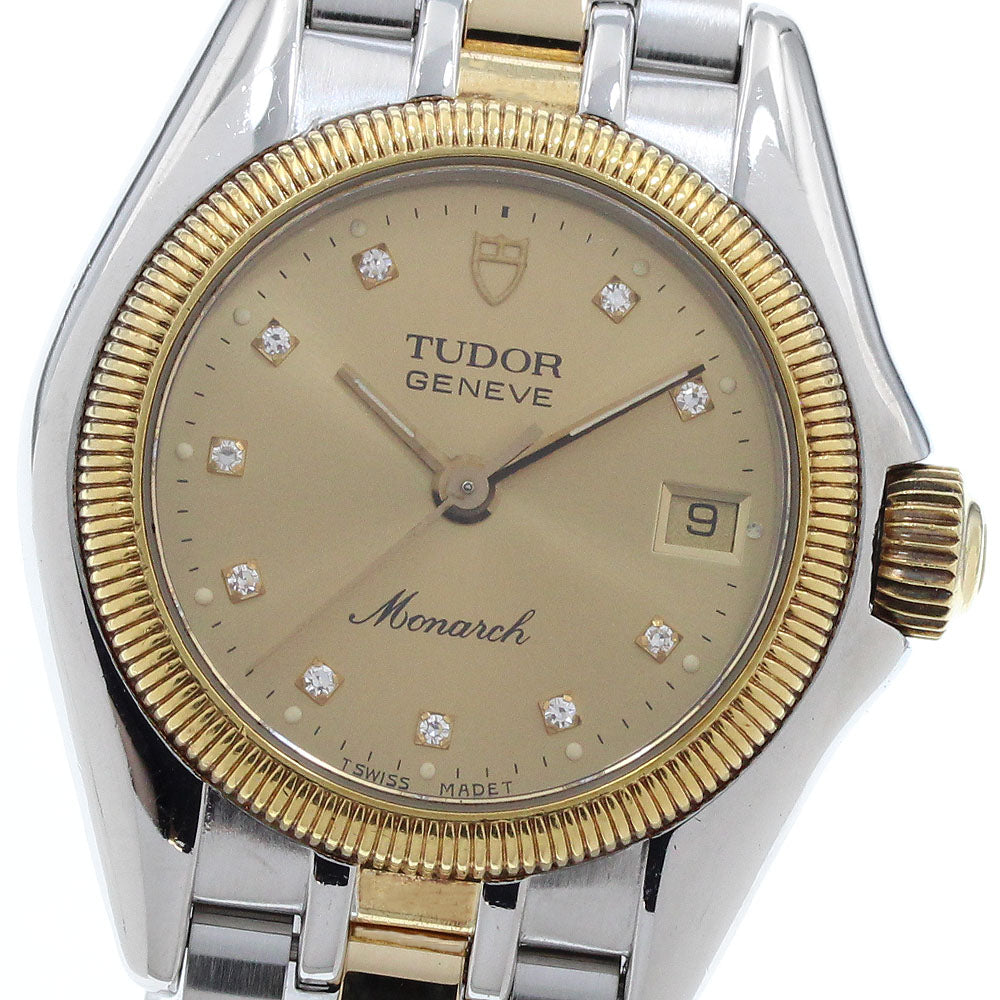 TUDOR Monarch 15833 Date 10P diamond Gold Dial Quartz Ladies Watch_967326