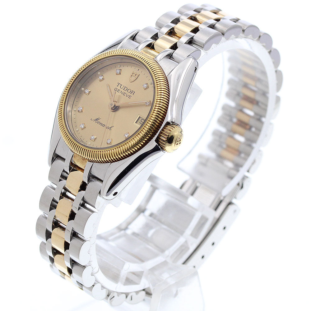 TUDOR Monarch 15833 Date 10P diamond Gold Dial Quartz Ladies Watch_967326