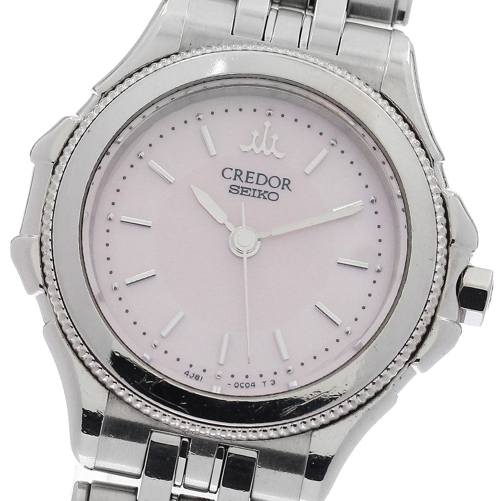 SEIKO CREDOR 4J81-0B20 K18WGBezel Pink shell Dial Quartz Ladies Watch_968339