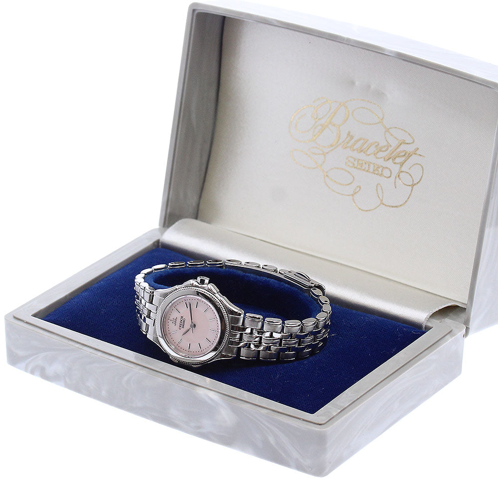 SEIKO CREDOR 4J81-0B20 K18WGBezel Pink shell Dial Quartz Ladies Watch_968339