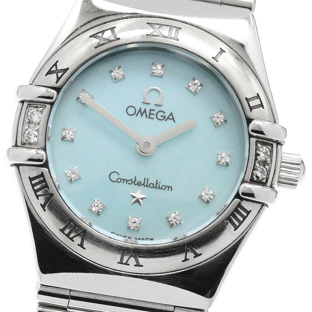 OMEGA Constellation My Choice 1566.86 12P side diamond Blue shell Dial Quartz Ladies Watch_970621