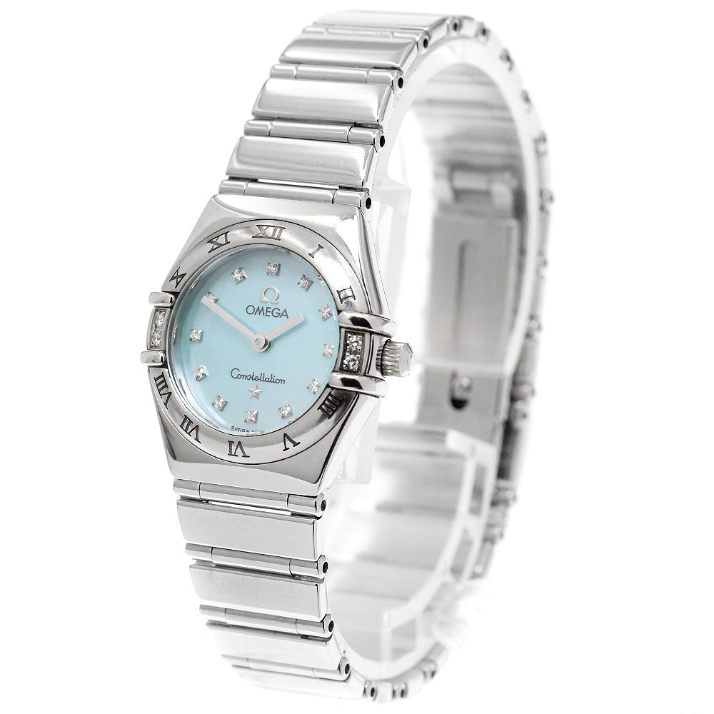 OMEGA Constellation My Choice 1566.86 12P side diamond Blue shell Dial Quartz Ladies Watch_970621