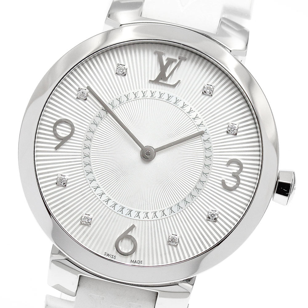 LOUIS VUITTON Tambour Slim MM Q13MJ 8P diamond Silver Dial Quartz Ladies_970655