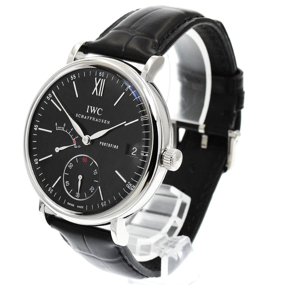 IWC SCHAFFHAUSEN Portofino Handwind 8 Days IW510102 Date power reserve black Dial Hand Winding Men's Watch_973122