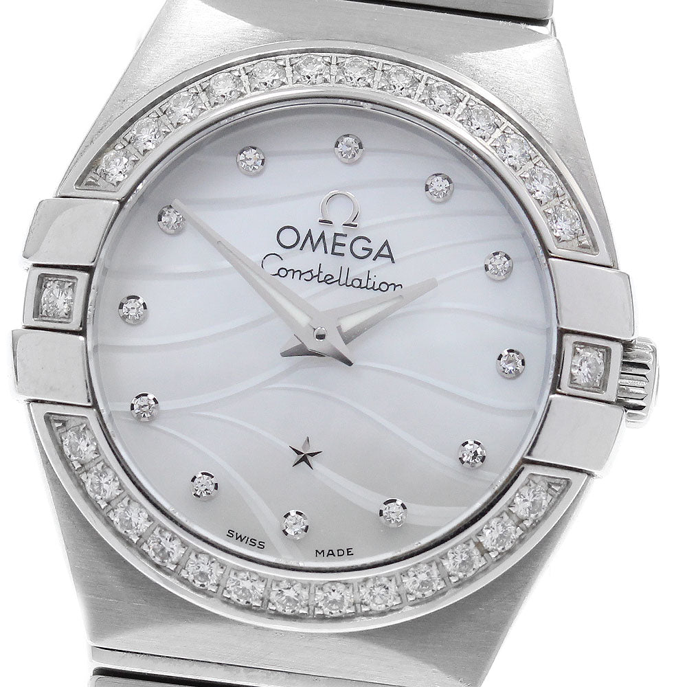 OMEGA Constellation 123.15.24.60.55.006 12P diamond bezel White shell Dial Quartz Ladies Watch_974182