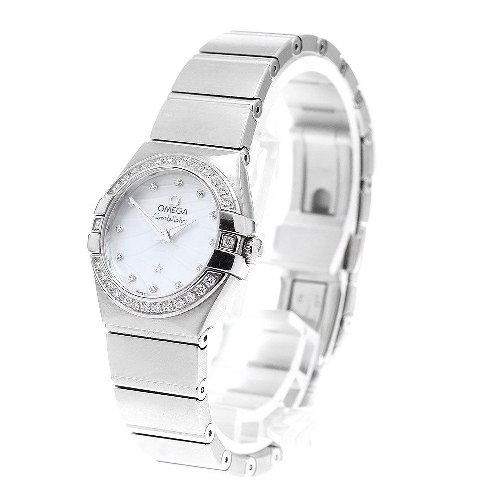 OMEGA Constellation 123.15.24.60.55.006 12P diamond bezel White shell Dial Quartz Ladies Watch_974182