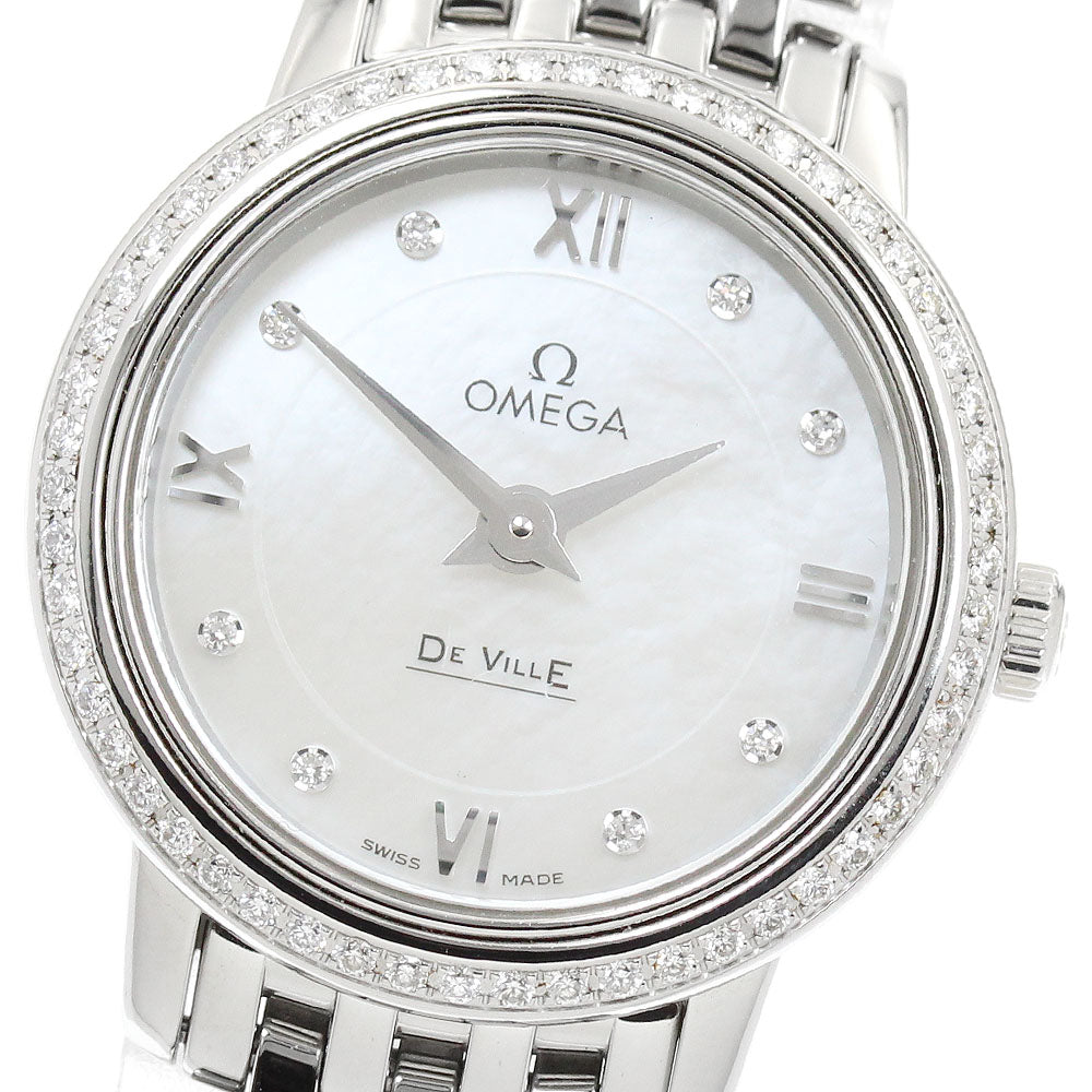 OMEGA De Ville Prestige 424.15.24.60.55.001 8P Diamond Bezel Mother-of-Pearl Dial White shell Dial Quartz Ladies Watch_974224