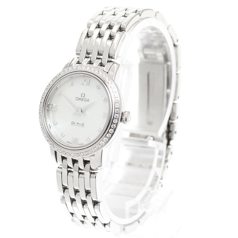 OMEGA De Ville Prestige 424.15.24.60.55.001 8P Diamond Bezel Mother-of-Pearl Dial White shell Dial Quartz Ladies Watch_974224
