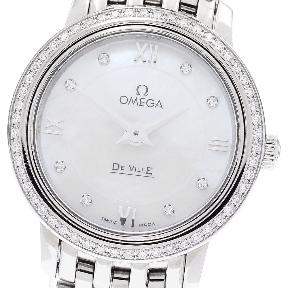 OMEGA De Ville Prestige 424.15.24.60.55.001 8P Diamond Bezel Mother-of-Pearl Dial White shell Dial Quartz Ladies Watch_974247