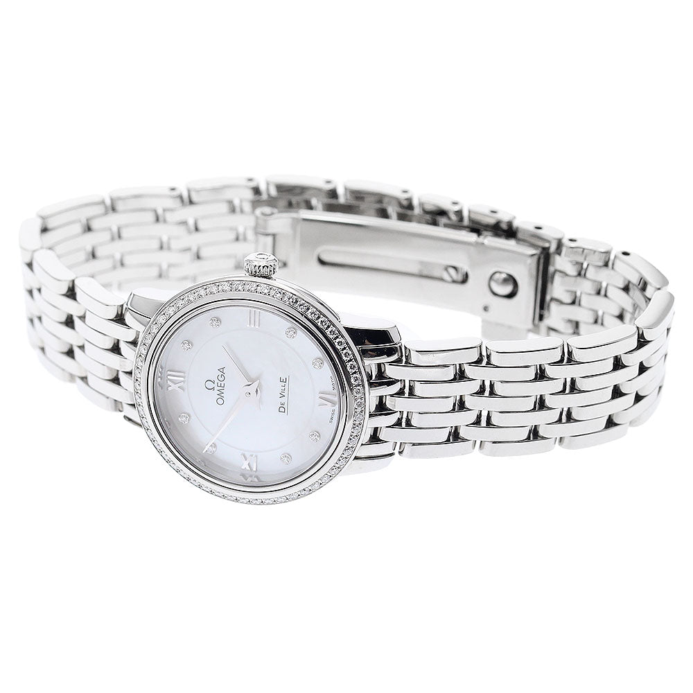 OMEGA De Ville Prestige 424.15.24.60.55.001 8P Diamond Bezel Mother-of-Pearl Dial White shell Dial Quartz Ladies Watch_974247