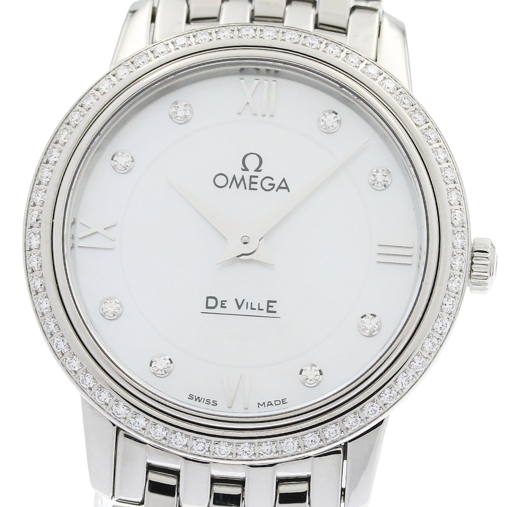 OMEGA De Ville Prestige 424.15.27.60.55.001 8P Diamond Bezel Mother-of-Pearl Dial White shell Dial Quartz Ladies Watch_974302