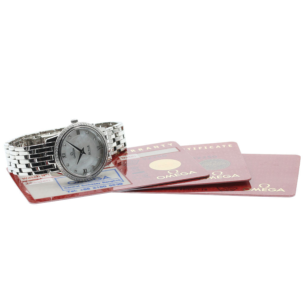 OMEGA De Ville Prestige 424.15.27.60.55.001 8P Diamond Bezel Mother-of-Pearl Dial White shell Dial Quartz Ladies Watch_974302