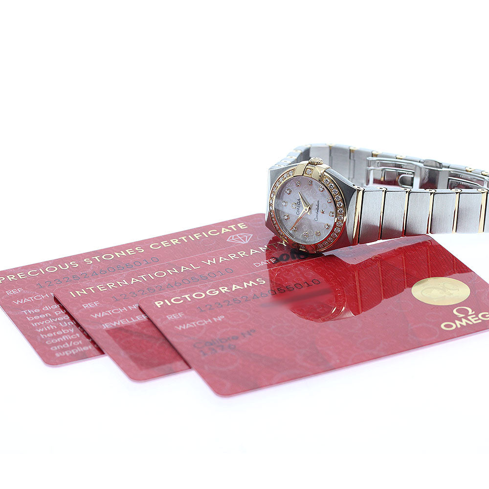 OMEGA Constellation Blush 123.25.24.60.55.010 12P diamond bezel White shell Dial Quartz Ladies Watch_974336