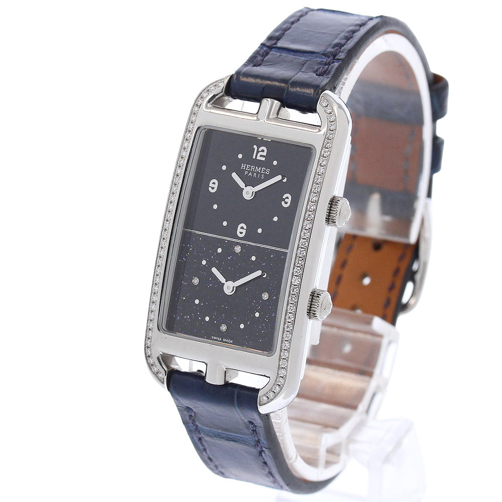 HERMES nantucket dual time NA3.230 Bezel Diamond black Dial Quartz Ladies Watch_975365